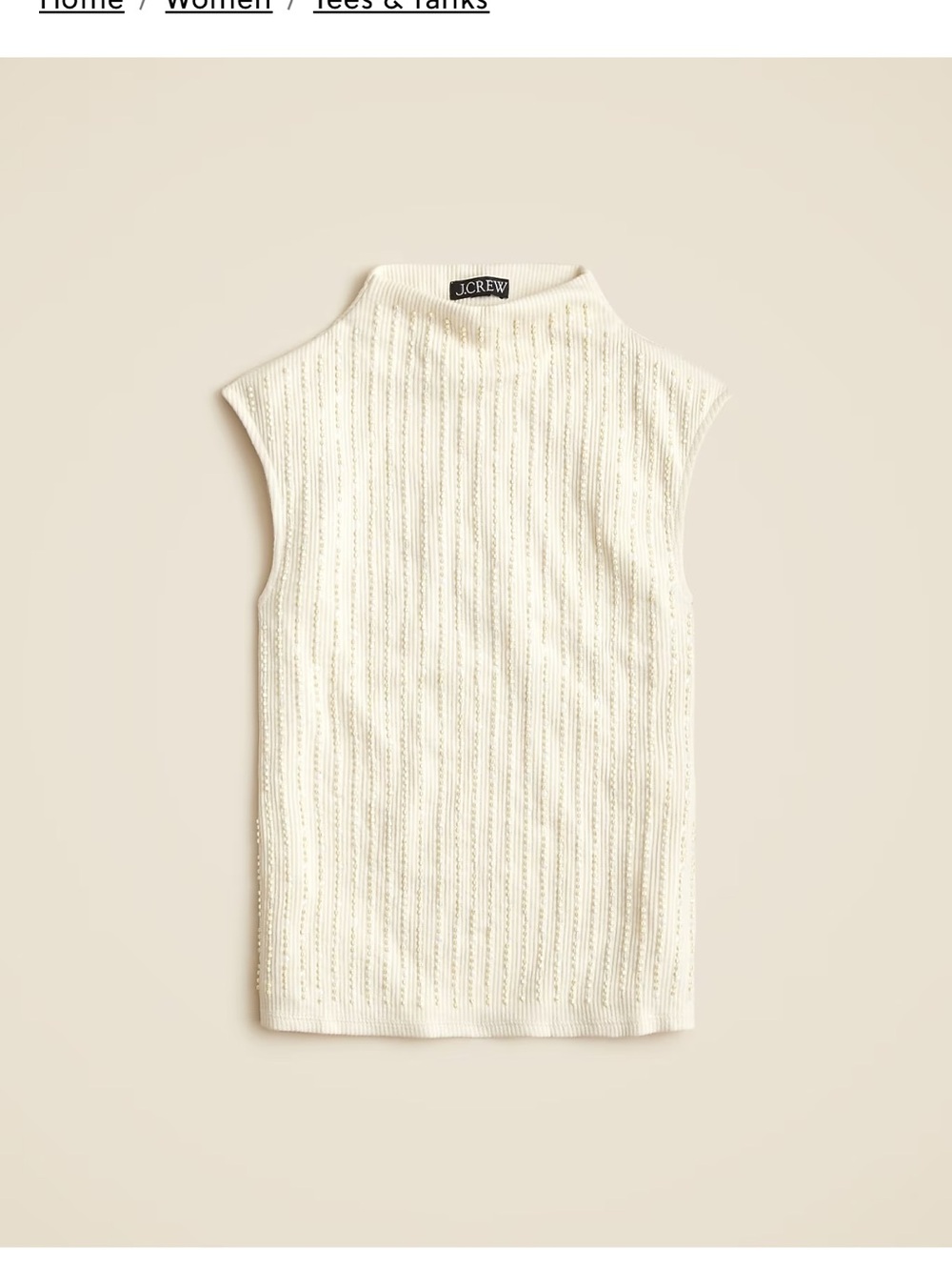 J. Crew Cream Sleeveless Mock-Neck Ribbed Knit Shell